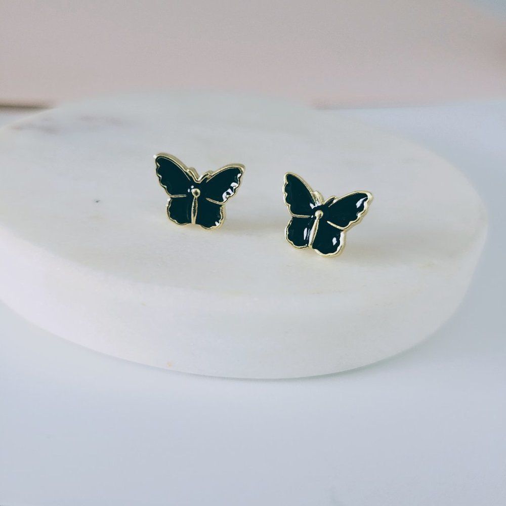 5/$25 Black Butterfly Small Stud Earrings - Picture 6 of 11